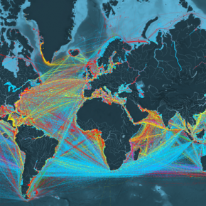 Mapa interativo mostra os fluxos de navios cargueiros pelo mundo Mapa interativo mostra os fluxos de navios cargueiros pelo mundo