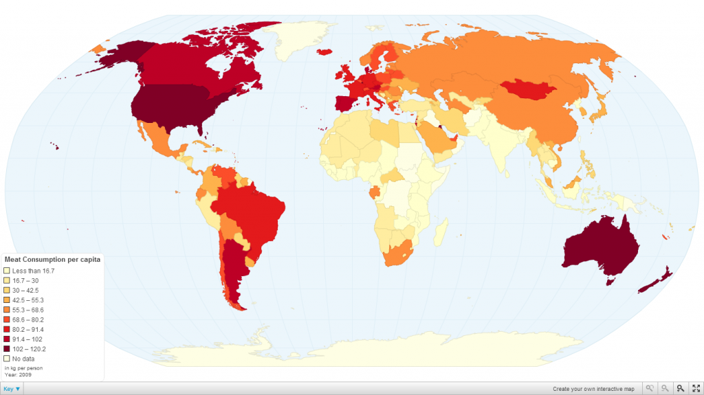 Mapa do consumo de carne no mundo Geografia Visual